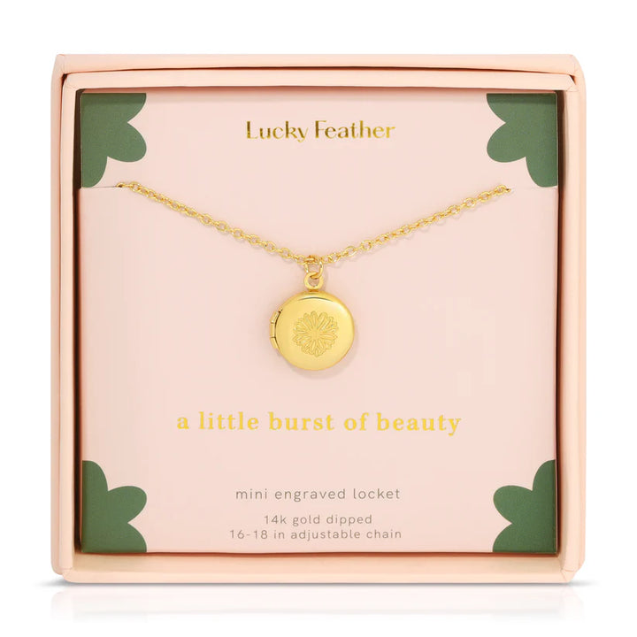 Lucky Feather Mini Engraved Locket Necklace