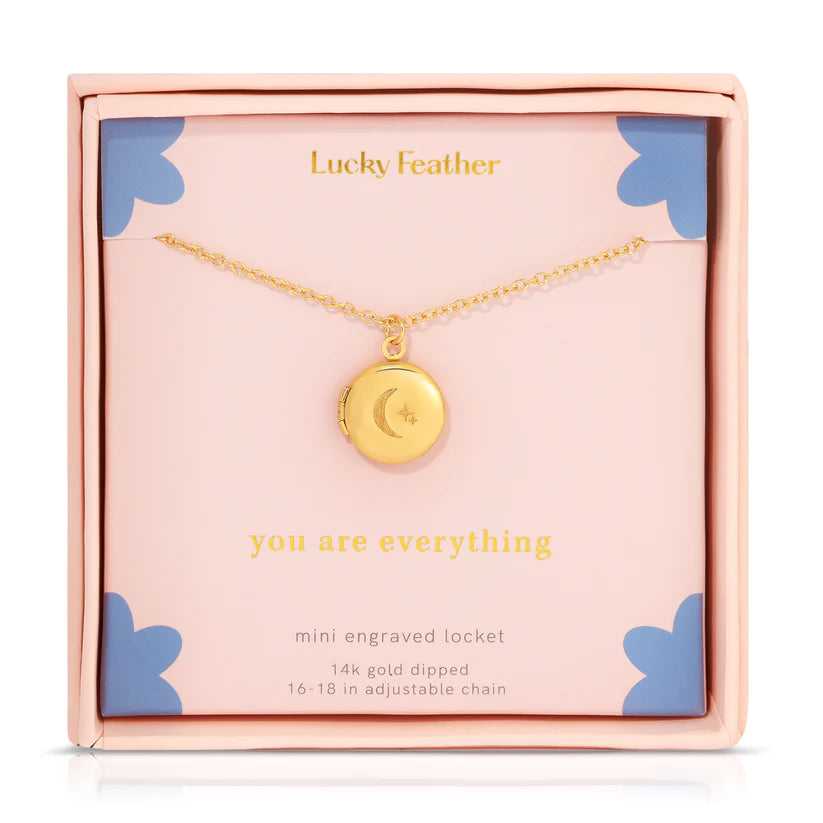 Lucky Feather Mini Engraved Locket Necklace