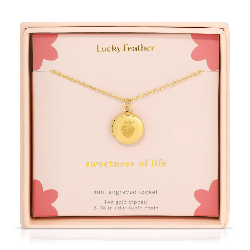 Lucky Feather Mini Engraved Locket Necklace