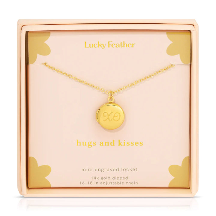 Lucky Feather Mini Engraved Locket Necklace
