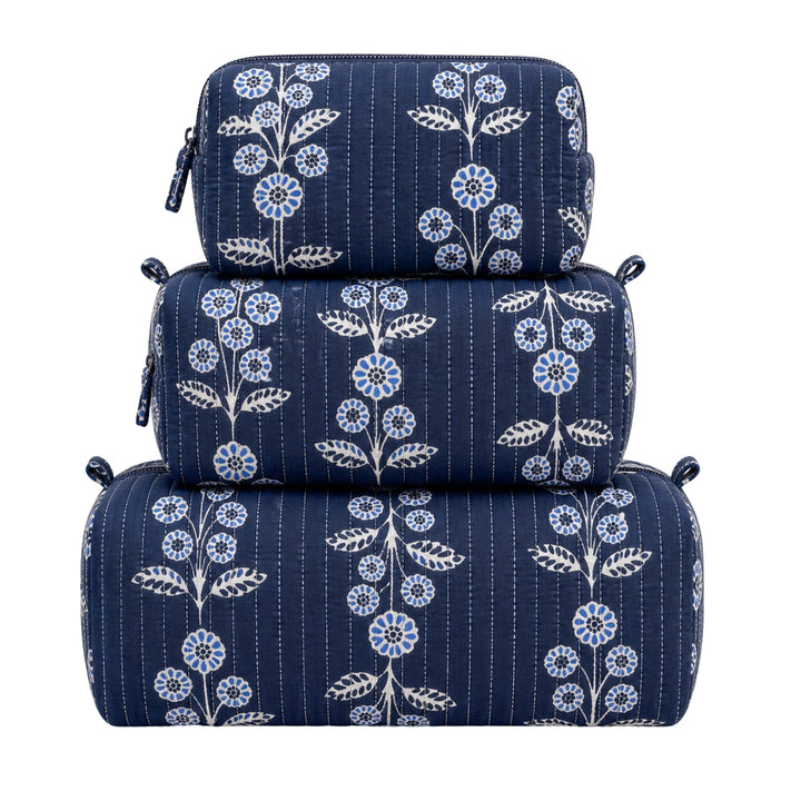 Navy Quilted Cosmetic Bag