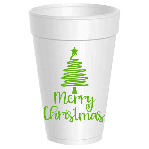 Merry Christmas Squiggle Tree Styrofoam Cups