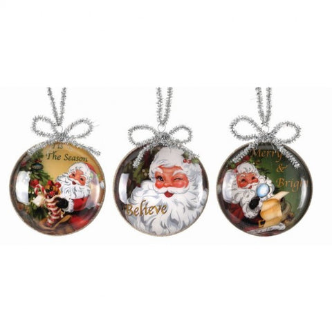 Retro Santa Disk Ornament - Assorted
