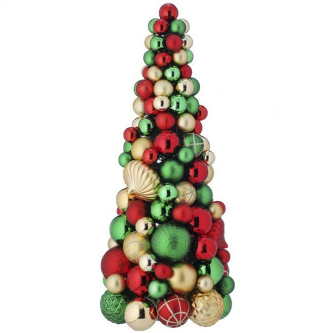 Ball Ornament Cone Tree - Red, Gold & Green