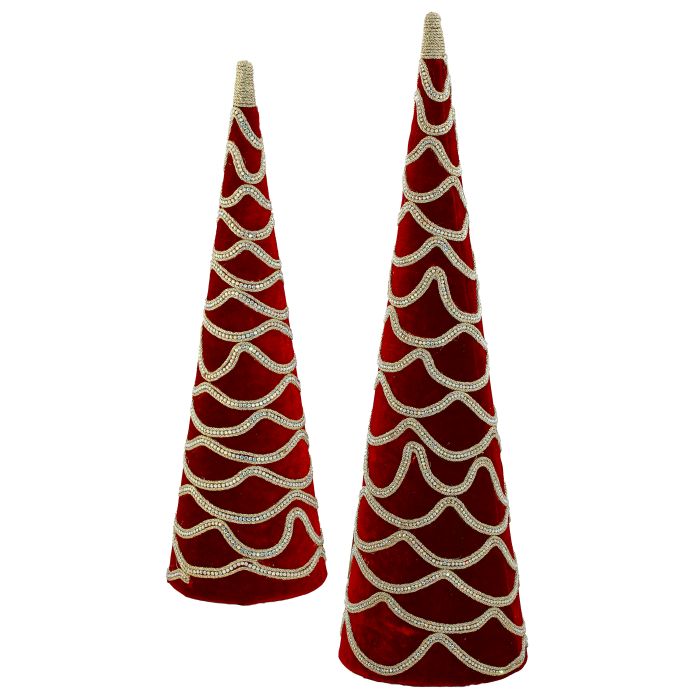 Dark Red Velvet Jewel Cone Tree