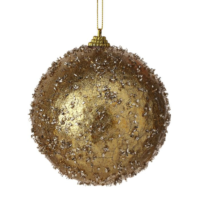 Gold Crackle Pearl Frosted Ball Ornament