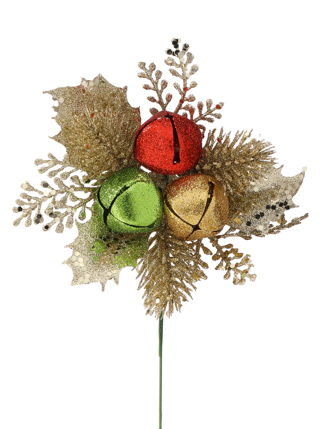 7" Glitter Triple Bell & Holly Pick
