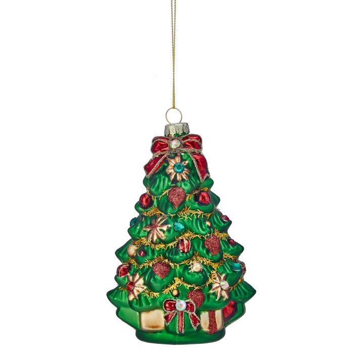 Traditional Tree with Gifts Glass Ornament