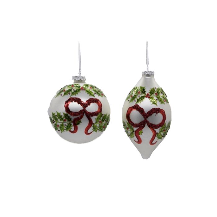 Glass Bow and Holly Ornament