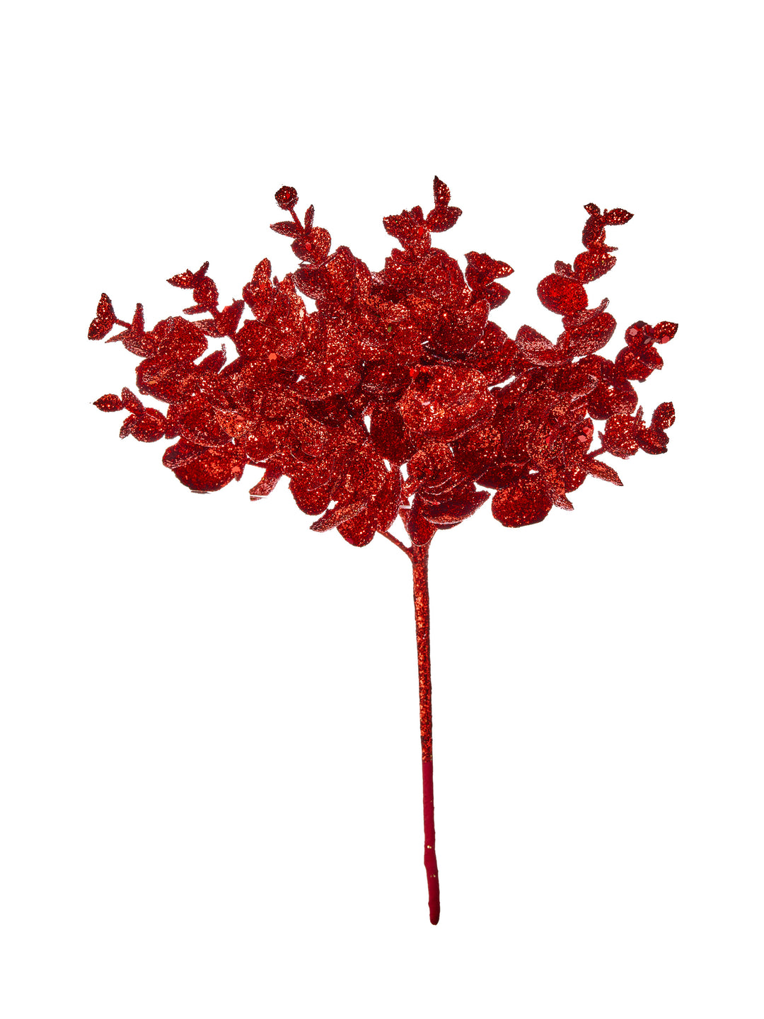 11" Red Mini Glitter Eucalyptus Spray