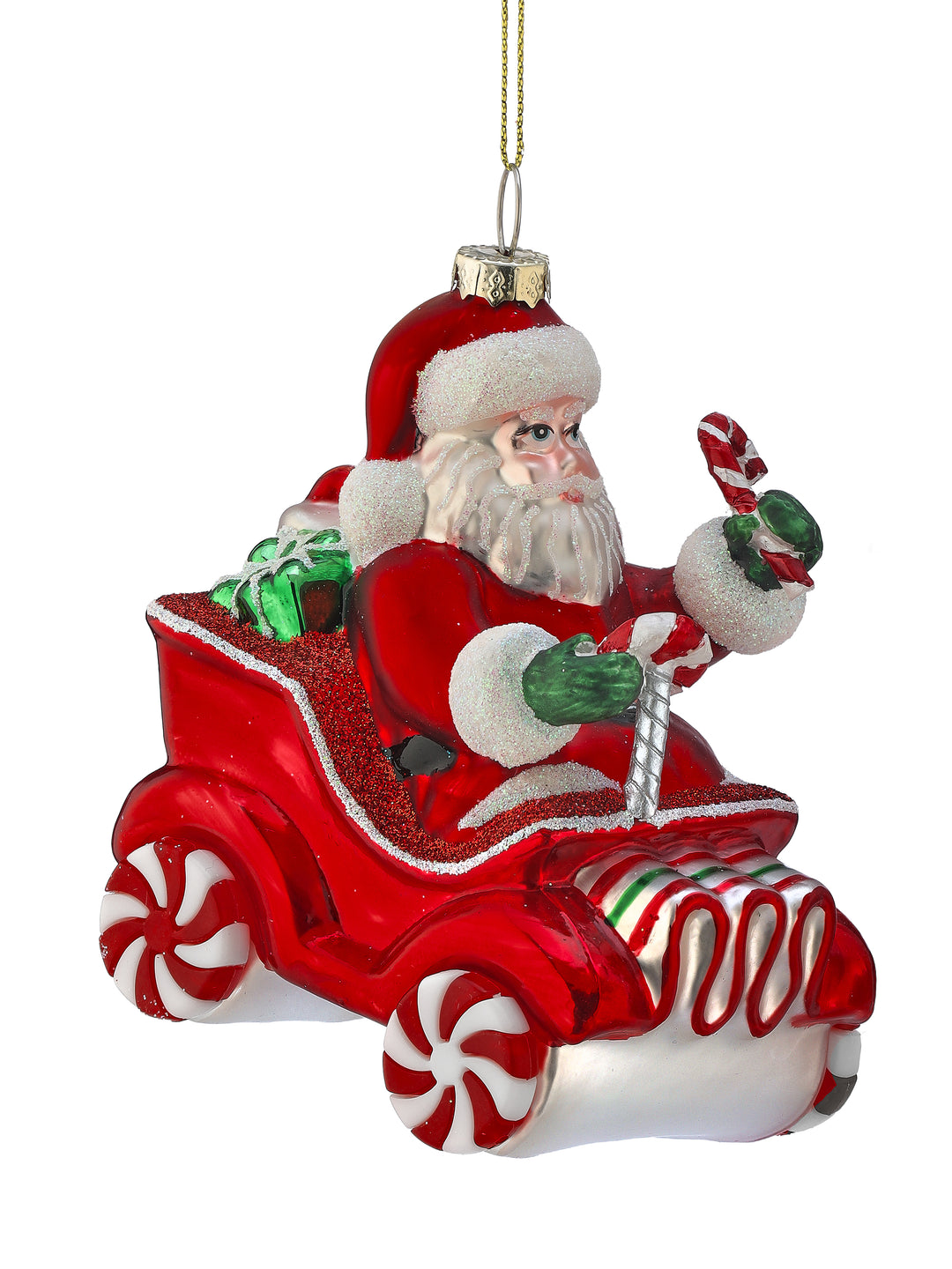 Santa in Peppermint Car Ornament