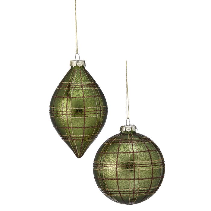 Green and Brown Plaid Glitter Ornament