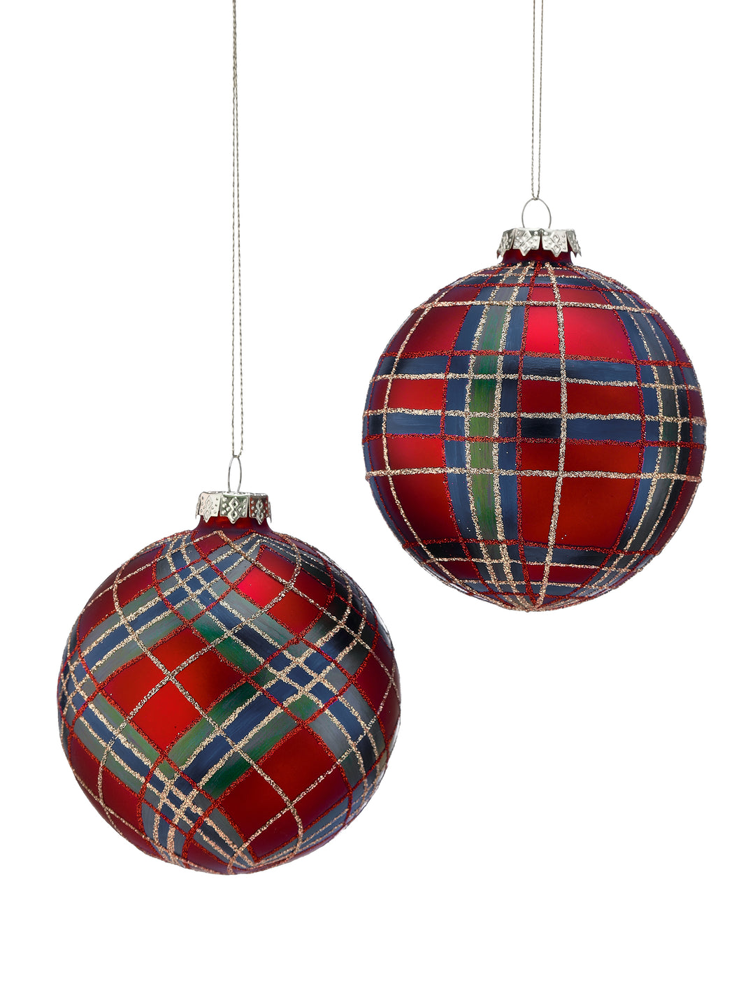 Red Tartan Plaid Glass Ornaments (Assorted)