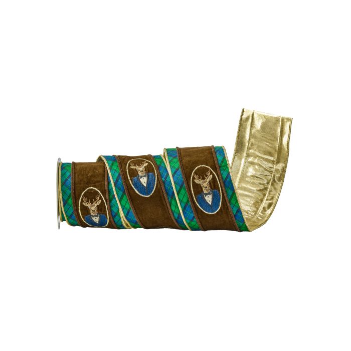 Deer Bust Ribbon with Plaid Trim