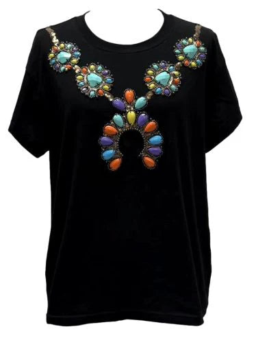 Queen of Sparkles Black Multi Turquoise Necklace Tee