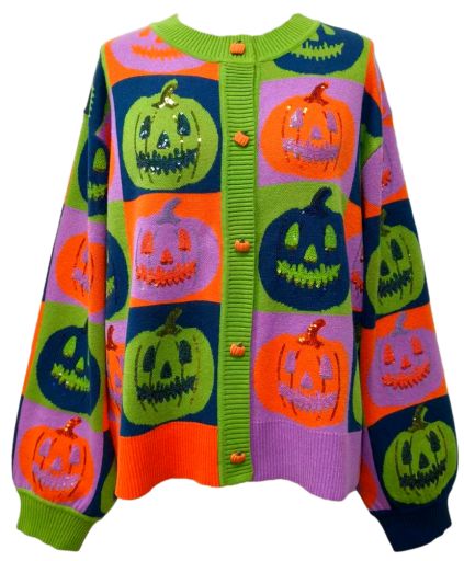 Queen of Sparkles Multi Checkered Pumpkin Button Up Cardigan