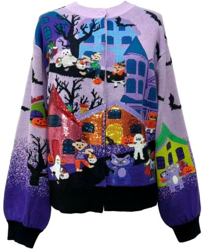 Queen of Sparkles Lavender Multi Trick Or Treating Scene Cardigan