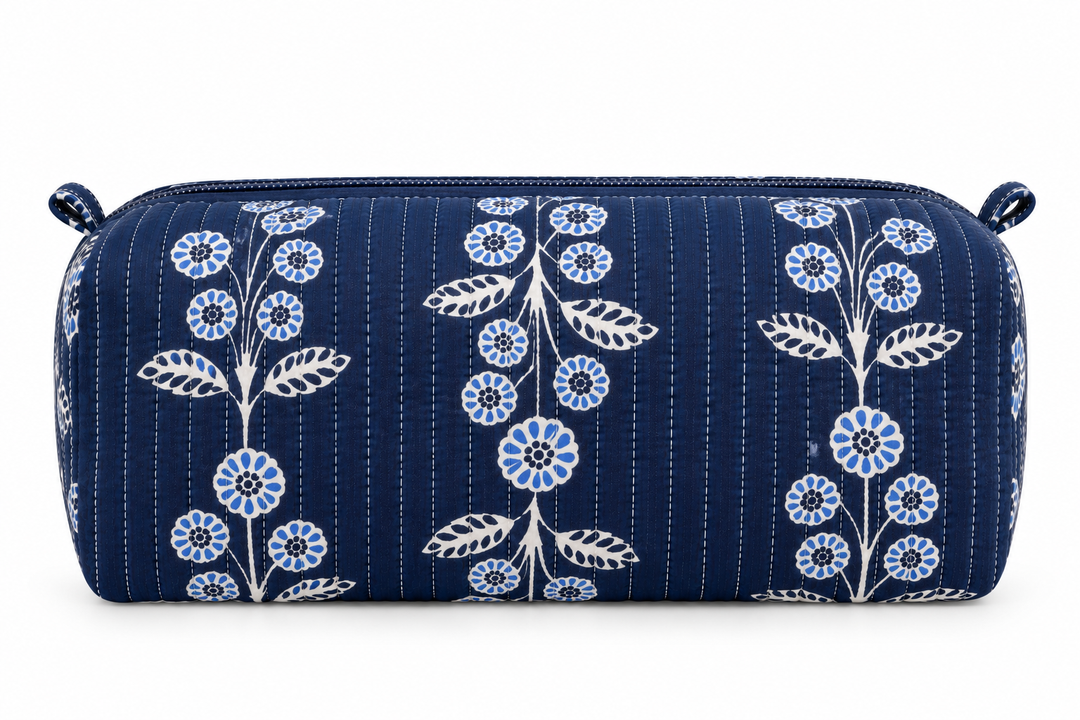Navy Quilted Cosmetic Bag