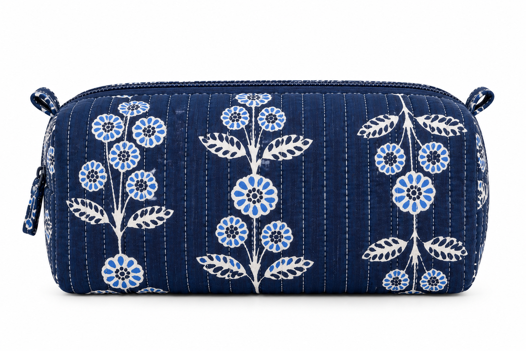Navy Quilted Cosmetic Bag