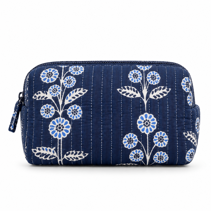 Navy Quilted Cosmetic Bag