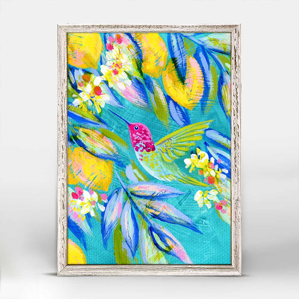 Hummingbird In Turquoise - Mini Framed Canvas