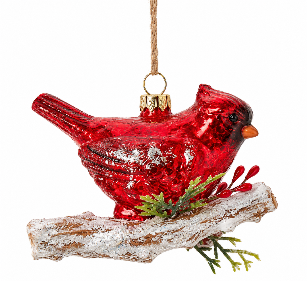 Glass Red Cardinal Ornament
