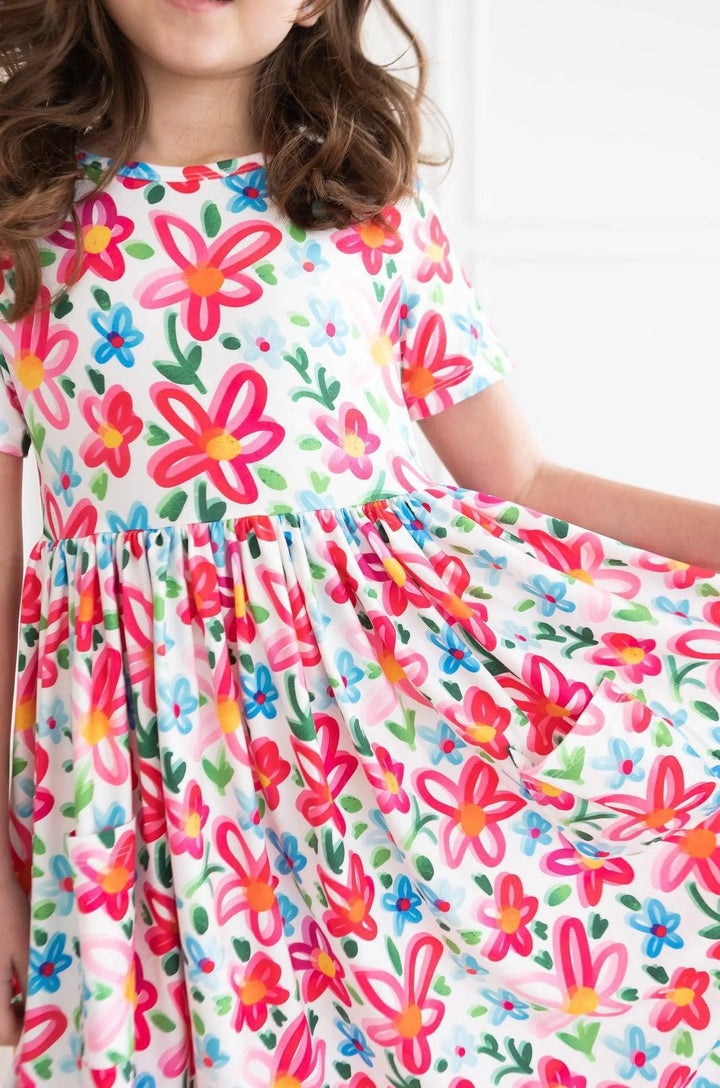 Mila & Rose Girl's Neon Floral Pocket Twirl Dress
