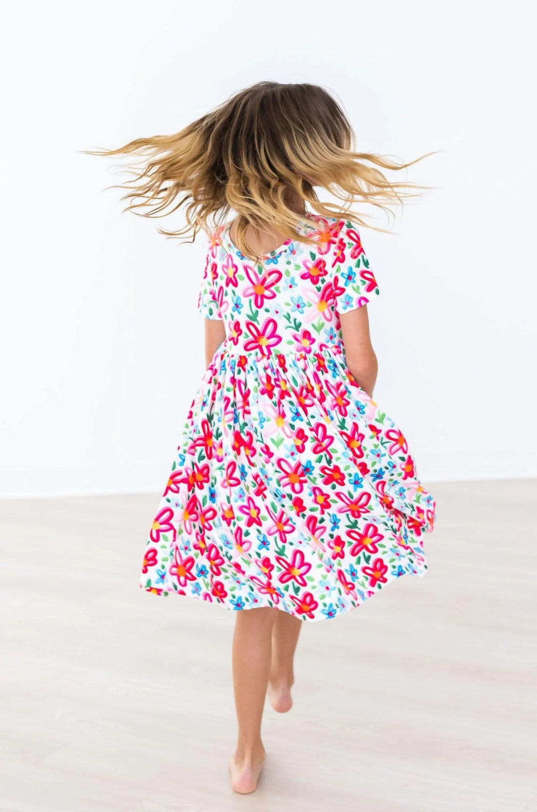 Mila & Rose Girl's Neon Floral Pocket Twirl Dress