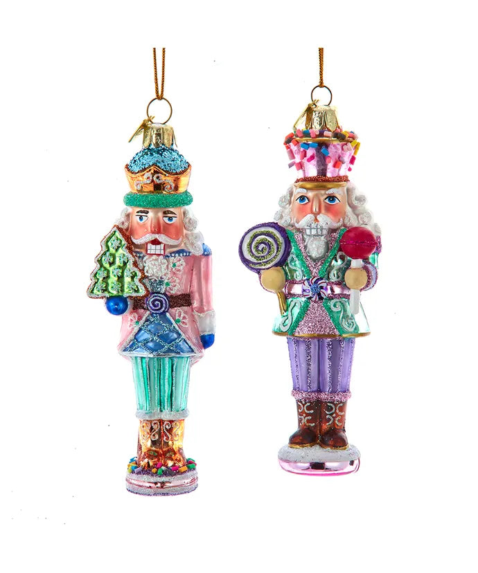 Kurt Adler Noble Gems Glass Nutcracker With Cookie & Lollipop Ornaments