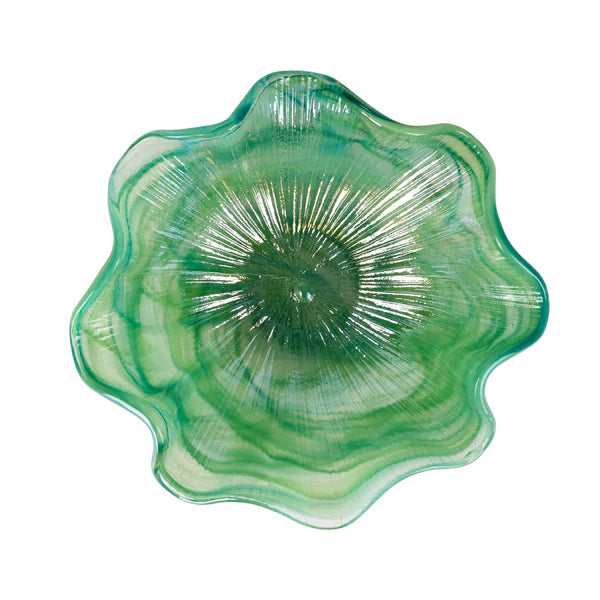 Vietri Onda Glass Green Ruffled Round Bowl