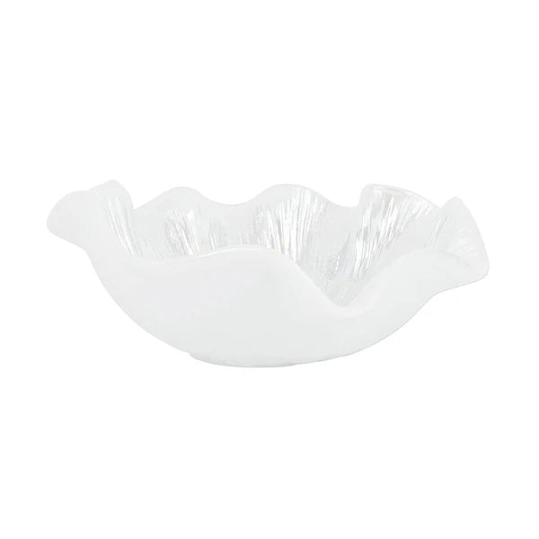 Vietri Onda Glass White Ruffled Round Bowl