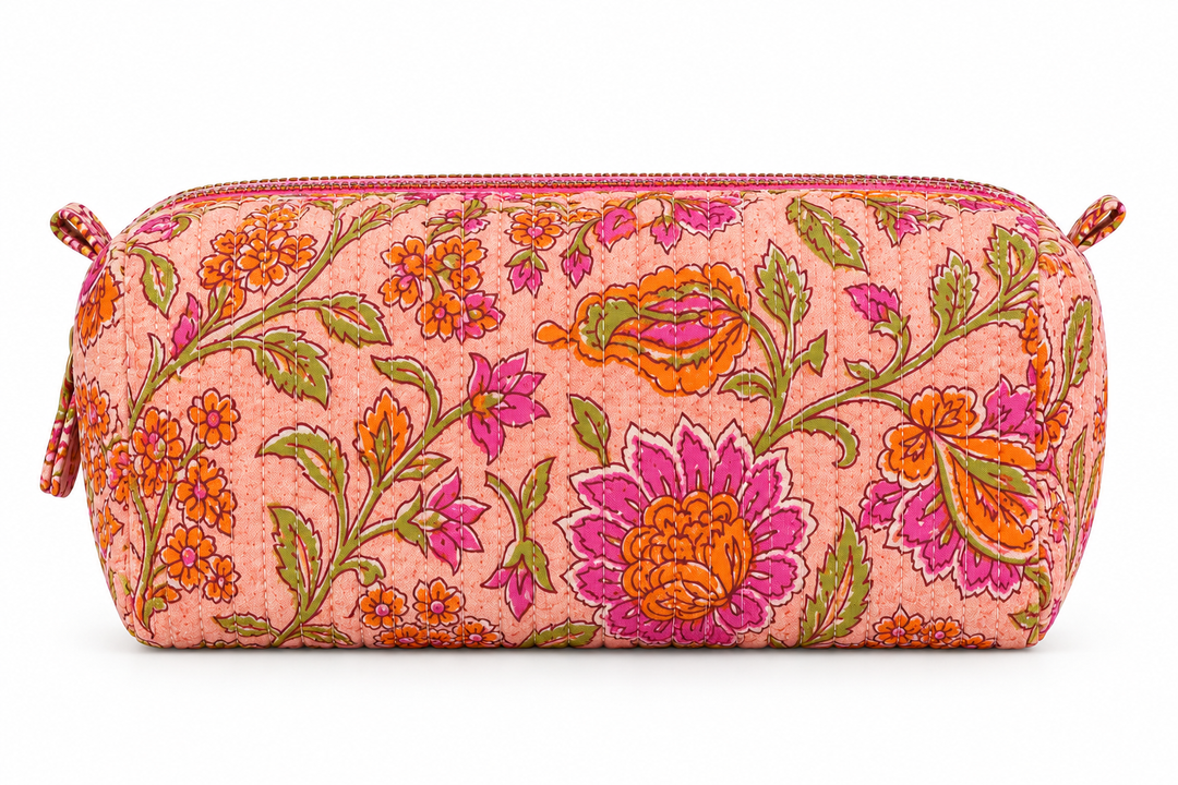 Orange Quilted Cosmetic Bag