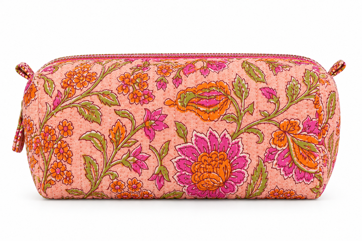 Orange Quilted Cosmetic Bag