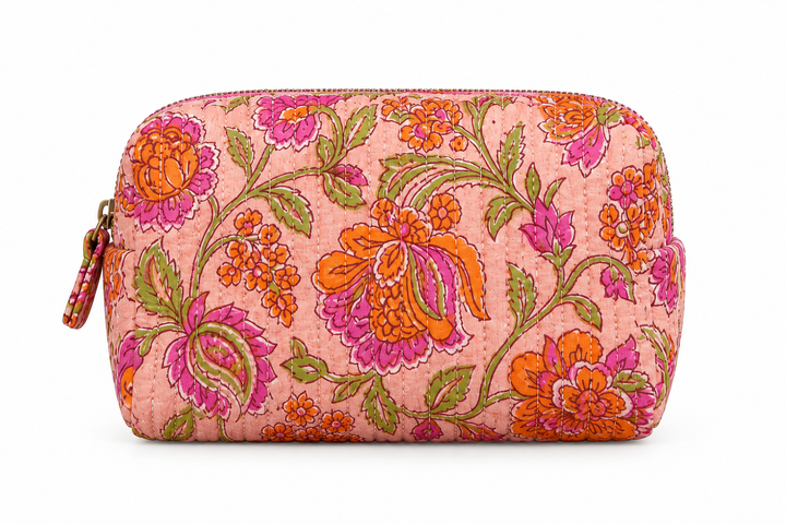 Orange Quilted Cosmetic Bag