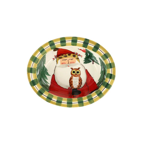 Vietri - Old St. Nick Small Rimmed Oval Bowl with Owl