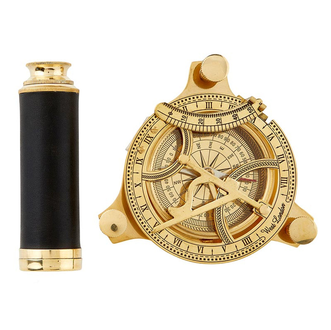 Cole Wheeler Explorer's Legacy: Vintage-Inspired Brass Compass & Telescope
