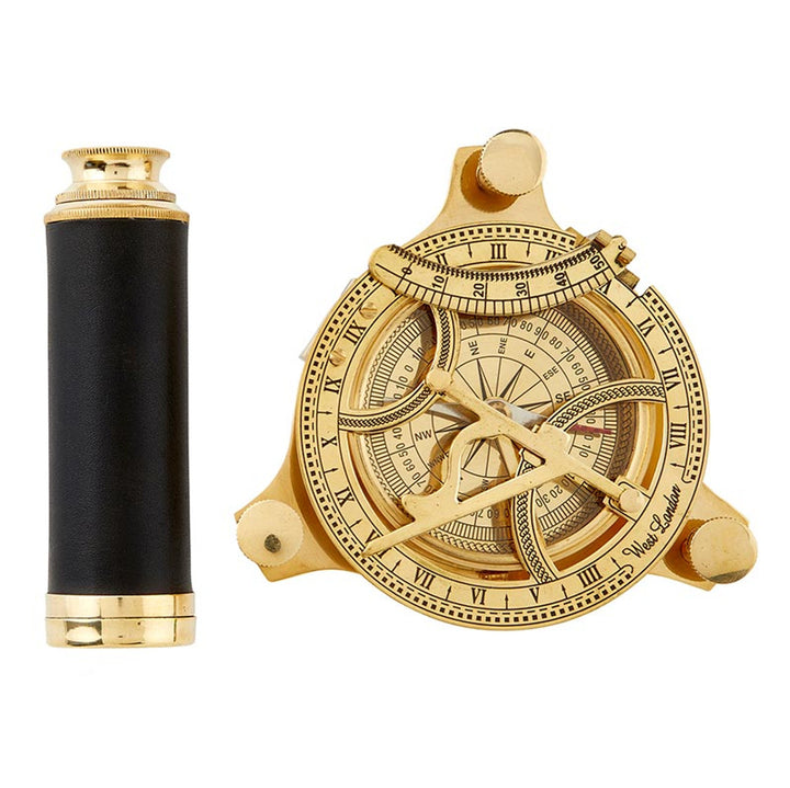 Cole Wheeler Explorer's Legacy: Vintage-Inspired Brass Compass & Telescope