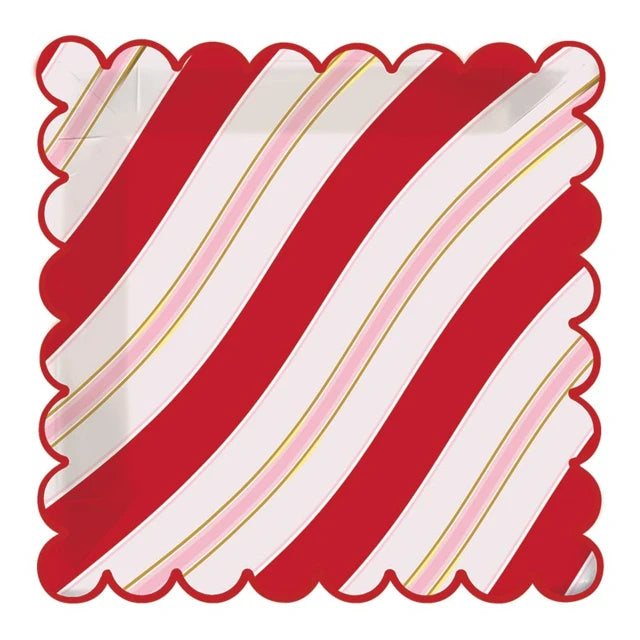 Christmas Stripe Foil Scalloped Paper Plates