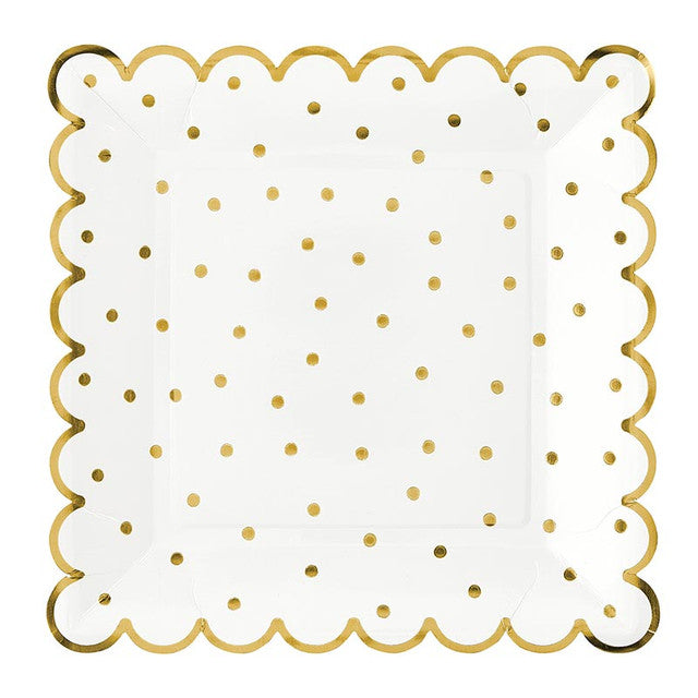 Gold Dot Scalloped Paper Plates