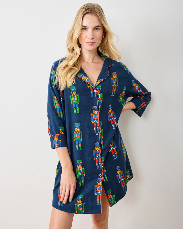 Printfresh Midweight Flannel Sleep Shirt in Leopard Nutcrackers