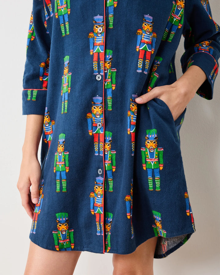 Printfresh Midweight Flannel Sleep Shirt in Leopard Nutcrackers