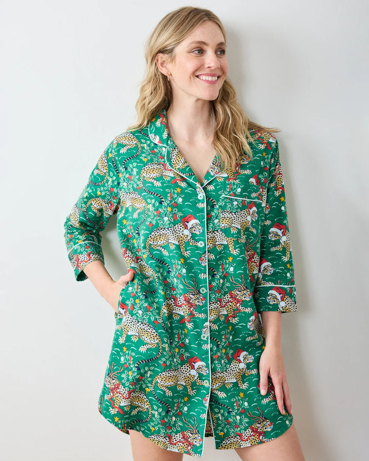 Printfresh Lightweight Flannel Sleep Shirt in Very Merry Bagheera