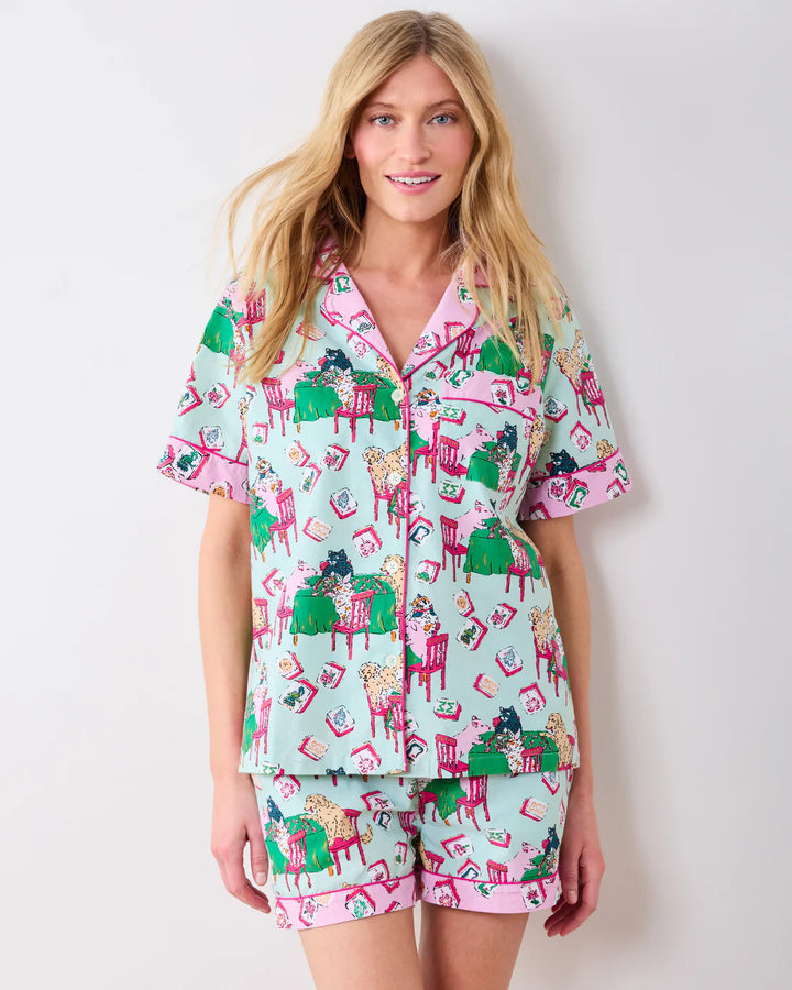 Printfresh Pale Jade Mah Jongg Menagerie Short PJ Set