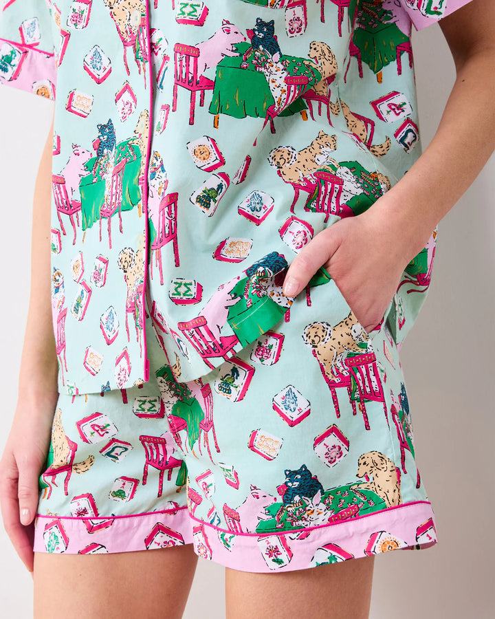 Printfresh Pale Jade Mah Jongg Menagerie Short PJ Set