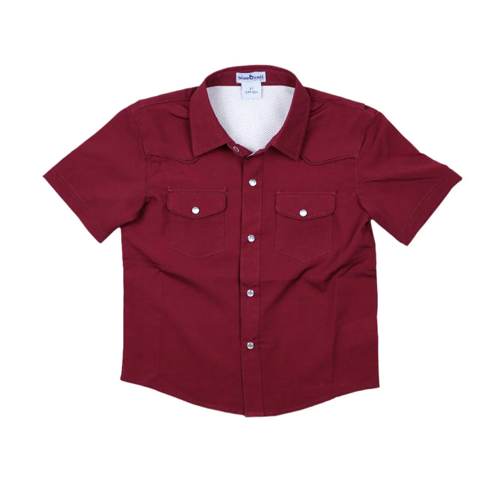 Blue Quail Men's Maroon Pearl Snap Short Sleeve Shirt