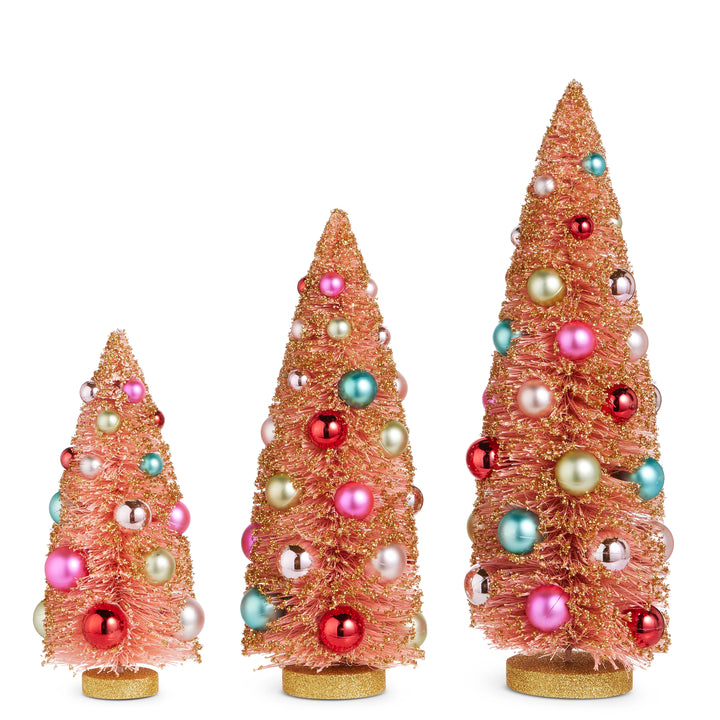 Pink Bottle Brush Tree with Gold Glitter