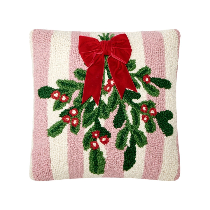 Peking Handicrafts Pink Stripe Mistletoe with Ribbon Hook Pillow