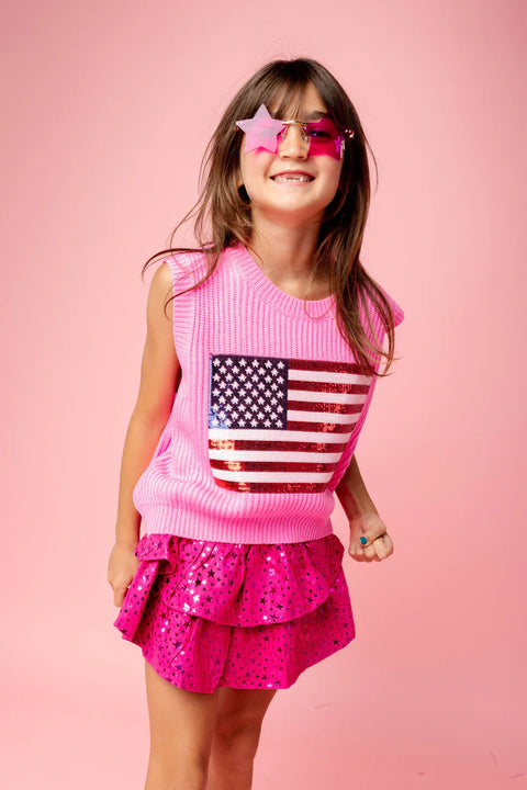 Queen of Sparkles - Girl's American Flag Sweater Vest