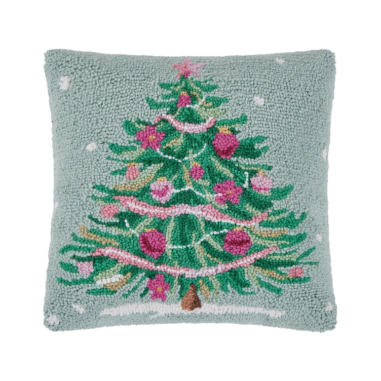 Peking Handicrafts Pink & Green Christmas Tree Hook Pillow
