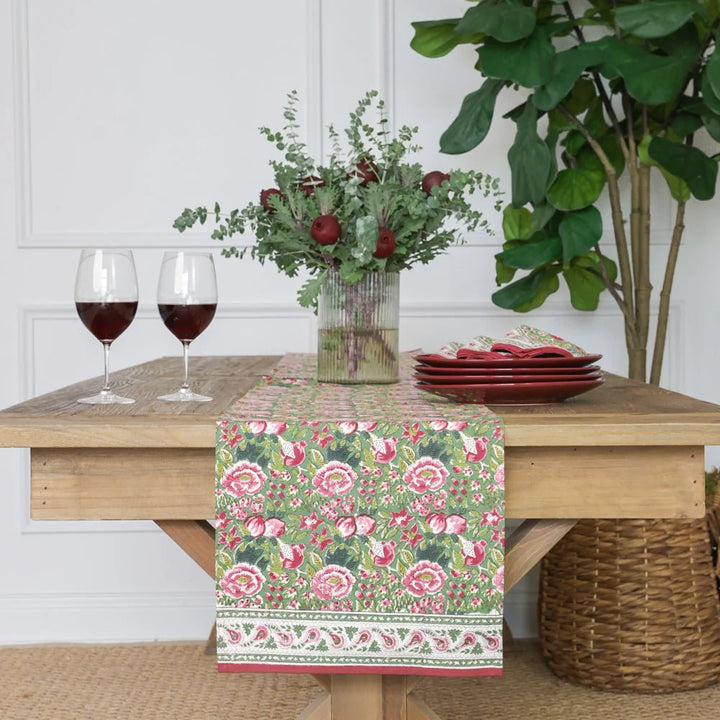 Pomegranate Garden Wine & Rose Table Runner